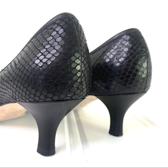 LE BABE CROC BLACK HEEL LEATHER POINTED HEEL ANIMAL PRINT SHOES MADE IN ITALY 37 - Picture 6 of 17